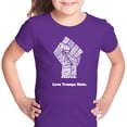 thumbnail image 1 of LA Pop Art Girl's Word Art T-shirt - Love Trumps Hate Fist, 1 of 2