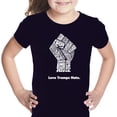 thumbnail image 1 of LA Pop Art Girl's Word Art T-shirt - Love Trumps Hate Fist, 1 of 2