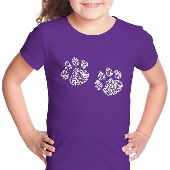 LA Pop Art Girl's Word Art T-shirt - Meow Cat Prints