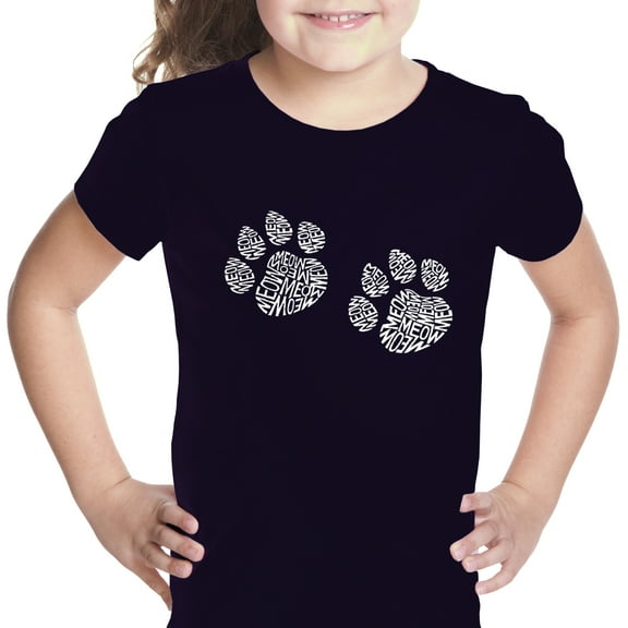 LA Pop Art Girl's Word Art T-shirt - Meow Cat Prints