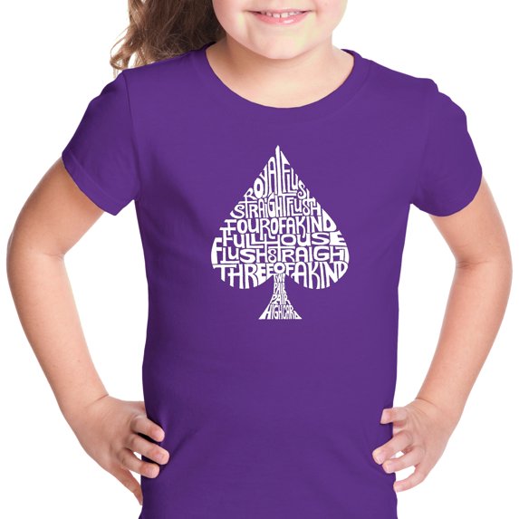 LA Pop Art Girl's Word Art T-shirt - ORDER OF WINNING POKER HANDS