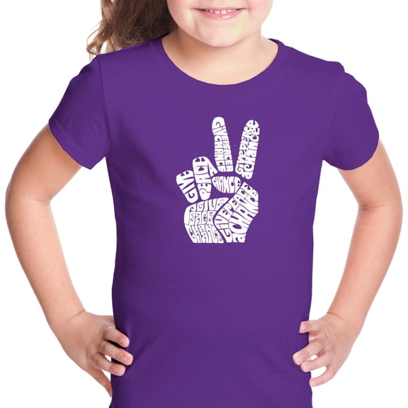 LA Pop Art Girl's Word Art T-shirt - PEACE FINGERS