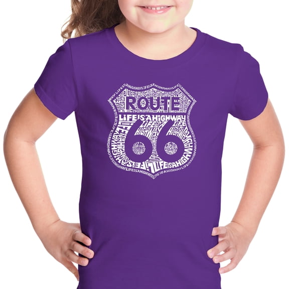 LA Pop Art Girl's Word Art T-shirt - Route 66 - Life is a Highway