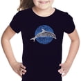 thumbnail image 1 of LA Pop Art Girl's Word Art T-shirt - Species of Dolphin, 1 of 2