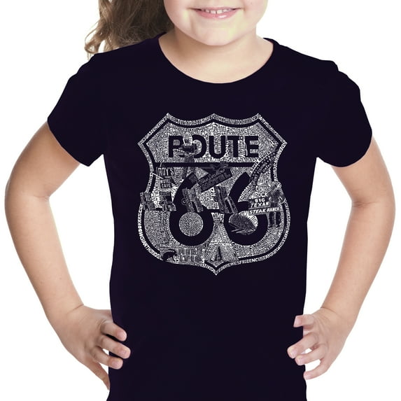 LA Pop Art Girl's Word Art T-shirt - Stops Along Route 66