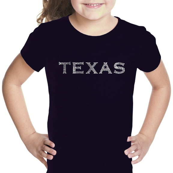 LA Pop Art Girl's Word Art T-shirt - THE GREAT CITIES OF TEXAS