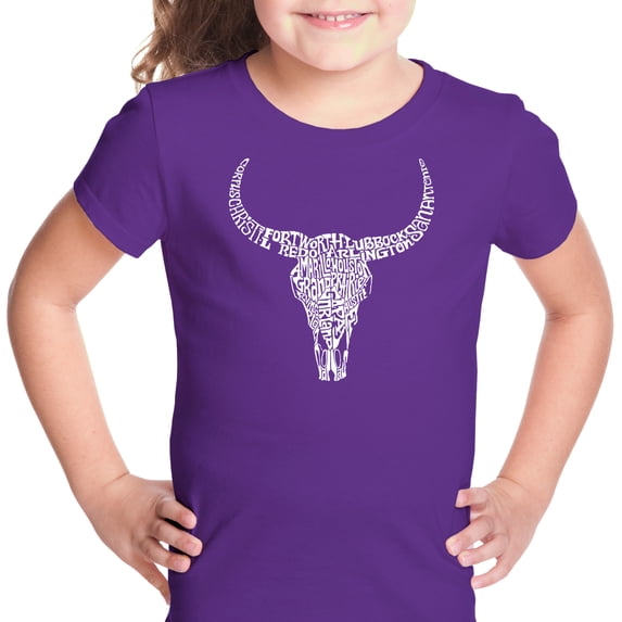 LA Pop Art Girl's Word Art T-shirt - Texas Skull