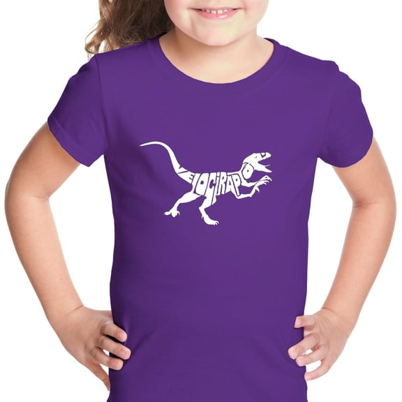 LA Pop Art Girl's Word Art T-shirt - Velociraptor