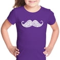 thumbnail image 1 of LA Pop Art Girl's Word Art T-shirt - WAYS TO STYLE A MOUSTACHE, 1 of 2