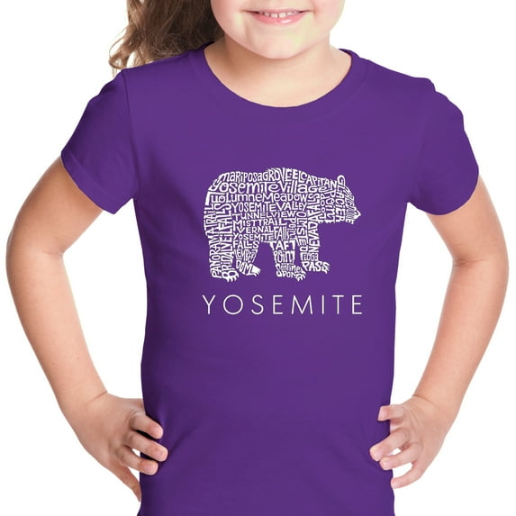 LA Pop Art Girl's Word Art T-shirt - Yosemite Bear
