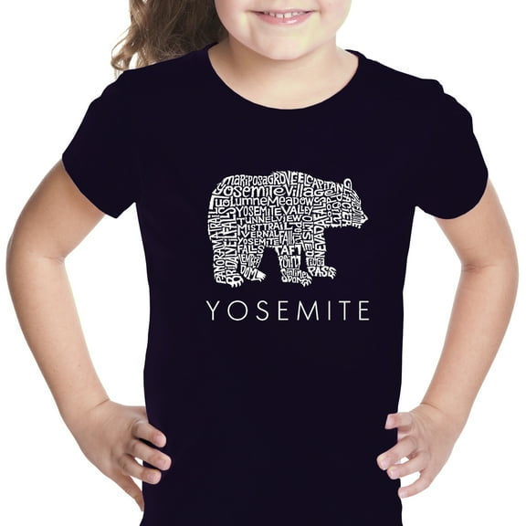 LA Pop Art Girl's Word Art T-shirt - Yosemite Bear