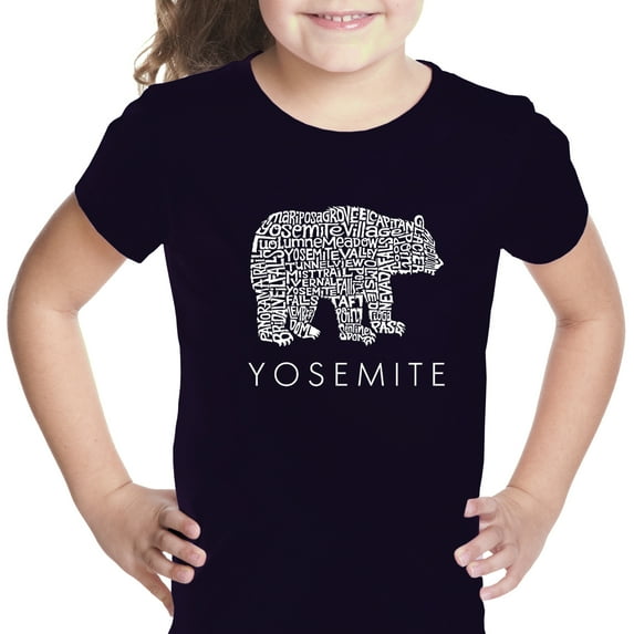 LA Pop Art Girl's Word Art T-shirt - Yosemite Bear