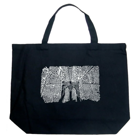 LA Pop Art Large Word Art Tote Bag - Brooklyn Bridge
