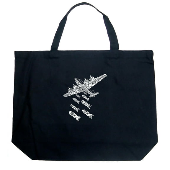 LA Pop Art Large Word Art Tote Bag - DROP BEATS NOT BOMBS
