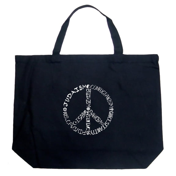LA Pop Art Large Word Art Tote Bag - Different Faiths peace sign