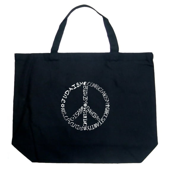 LA Pop Art Large Word Art Tote Bag - Different Faiths peace sign