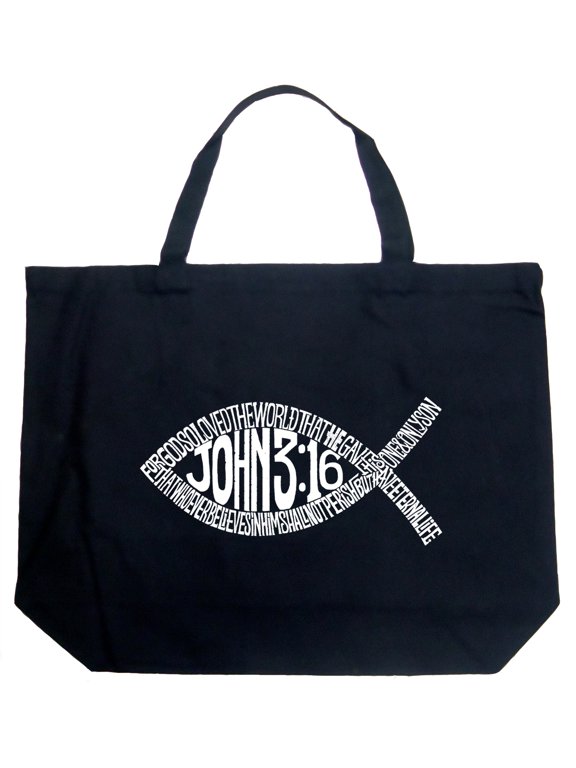 Large Word Art Tote Bag - John 3:16 Fish Symbol