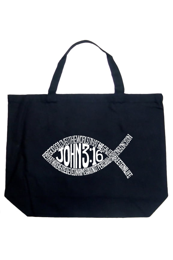 Large Word Art Tote Bag - John 3:16 Fish Symbol