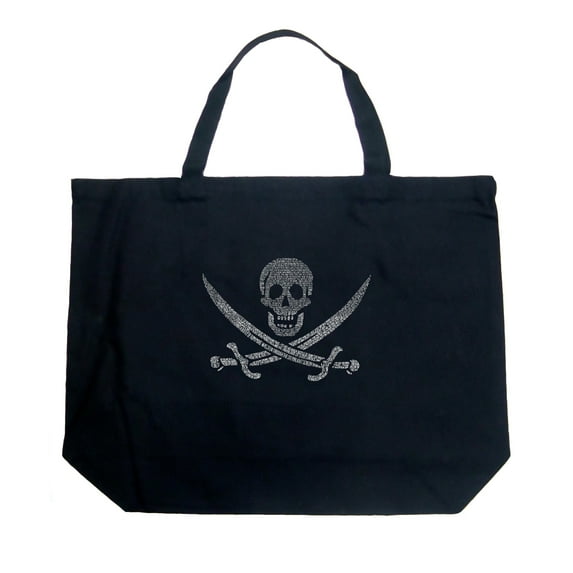 LA Pop Art Large Word Art Tote Bag - LYRICS TO A LEGENDARY PIRATE SONG