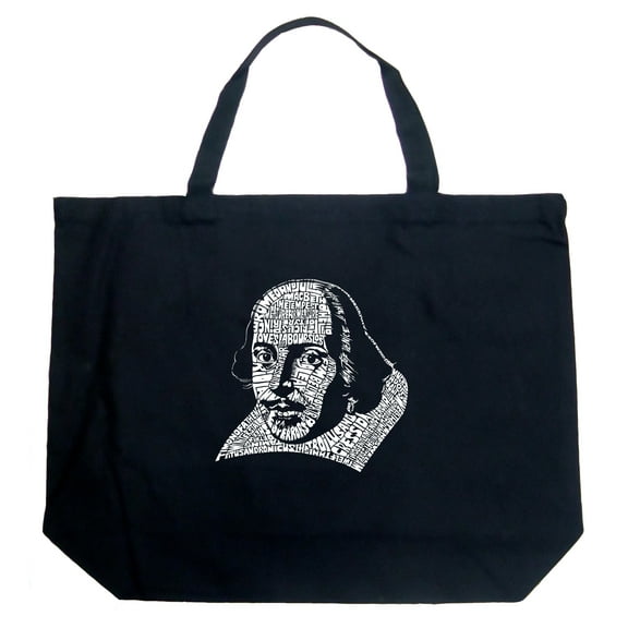 LA Pop Art Large Word Art Tote Bag - THE TITLES OF ALL OF WILLIAM SHAKESPEARE'S COMEDIES & TRAGEDIES