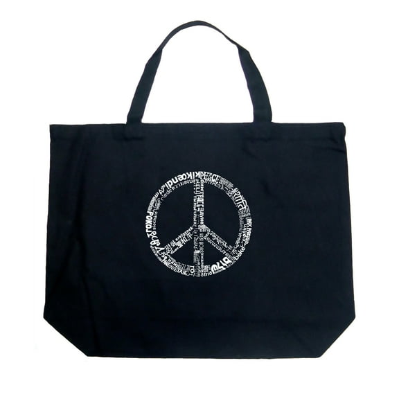 LA Pop Art Large Word Art Tote Bag - THE WORD PEACE IN 77 LANGUAGES