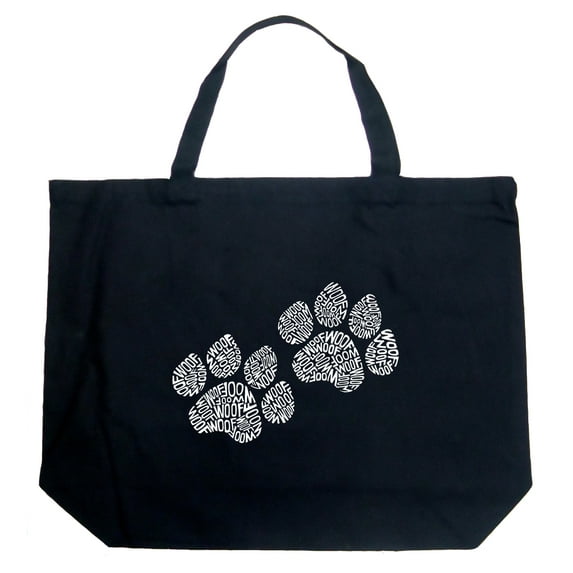 LA Pop Art Large Word Art Tote Bag - Woof Paw Prints