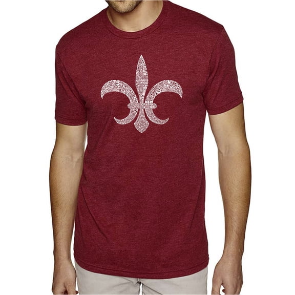 LA Pop Art Men's Premium Blend Word Art T-shirt - FLEUR DE LIS - POPULAR LOUISIANA CITIES