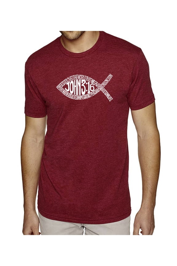 Men's Premium Blend Word Art T-shirt - John 3:16 Fish Symbol