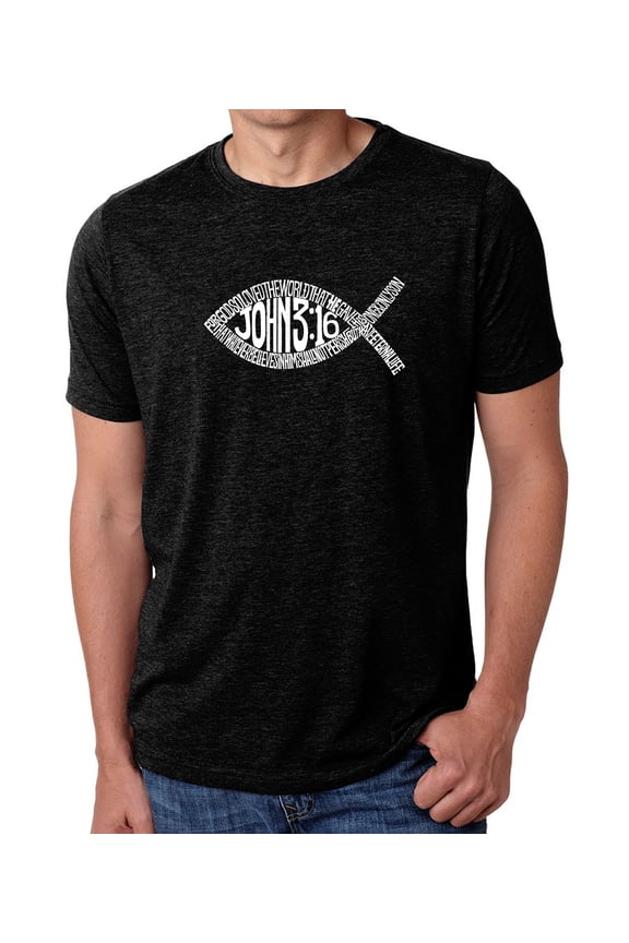 Men's Premium Blend Word Art T-shirt - John 3:16 Fish Symbol