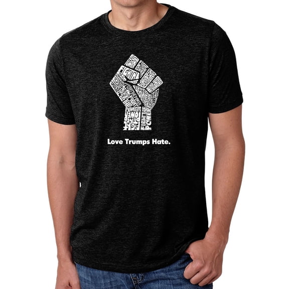 LA Pop Art Men's Premium Blend Word Art T-shirt - Love Trumps Hate Fist