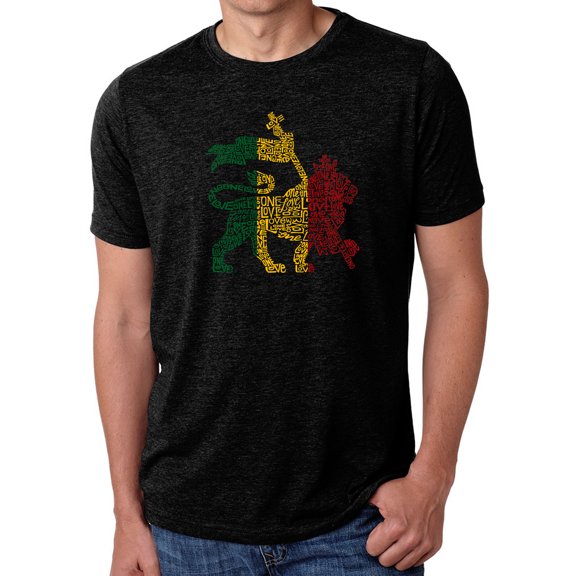 LA Pop Art Men's Premium Blend Word Art T-shirt - Rasta Lion - One Love