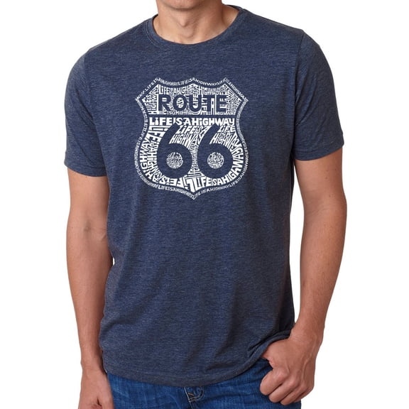 LA Pop Art Men's Premium Blend Word Art T-shirt - Route 66 - Life is a Highway