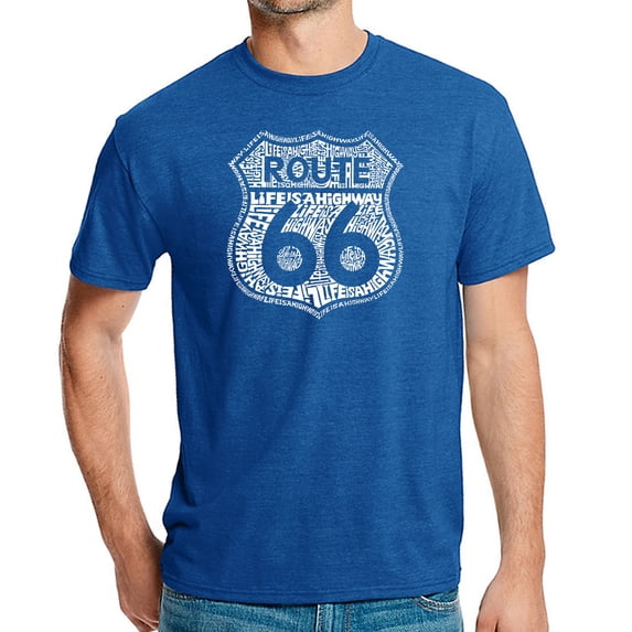 LA Pop Art Men's Premium Blend Word Art T-shirt - Route 66 - Life is a Highway