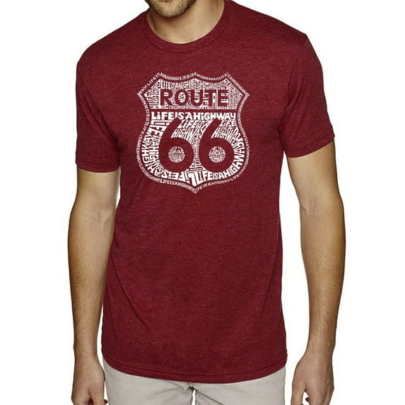LA Pop Art Men's Premium Blend Word Art T-shirt - Route 66 - Life is a Highway