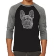 thumbnail image 1 of LA Pop Art Men's Raglan Baseball Word Art T-shirt - French Bulldog, 1 of 2