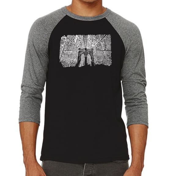 LA Pop Art Men's Raglan Word Art T-Shirt - Brooklyn Bridge