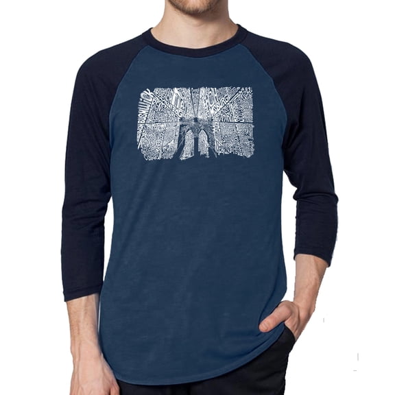 LA Pop Art Men's Raglan Word Art T-Shirt - Brooklyn Bridge