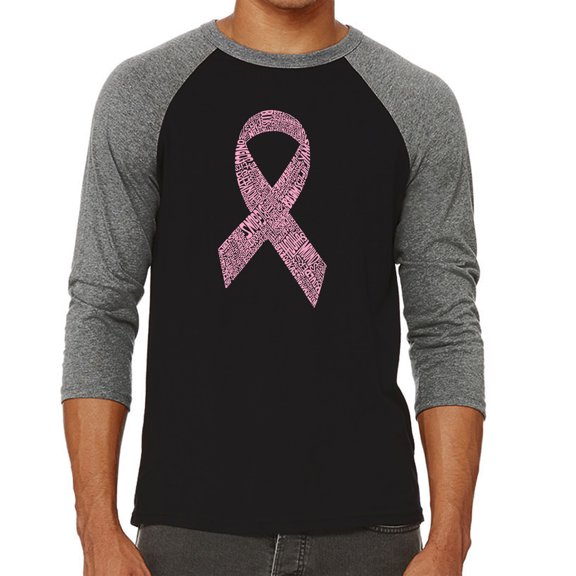 LA Pop Art Men's Raglan Word Art T-Shirt - CREATED OUT OF 50 SLANG TERMS FOR BREASTS