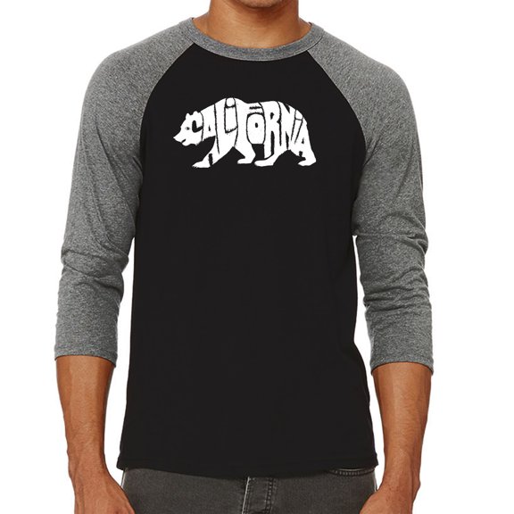 LA Pop Art Men's Raglan Word Art T-Shirt - California Bear