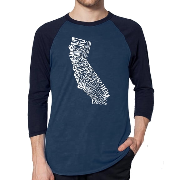 LA Pop Art Men's Raglan Word Art T-Shirt - California State