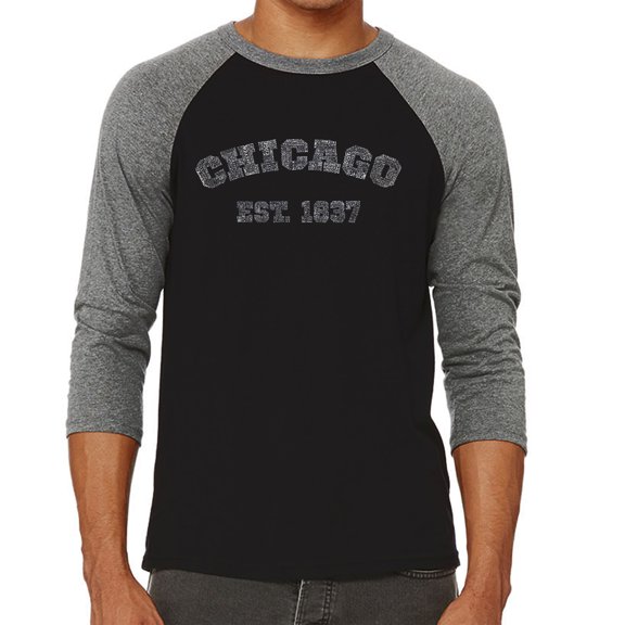 LA Pop Art Men's Raglan Word Art T-Shirt - Chicago 1837