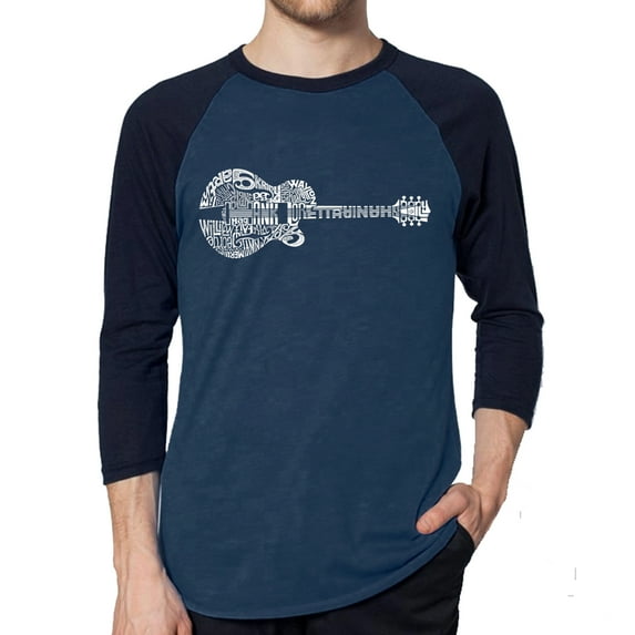 LA Pop Art Men's Raglan Word Art T-Shirt - Country Guitar