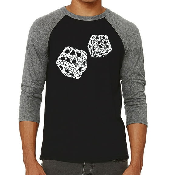 LA Pop Art Men's Raglan Word Art T-Shirt - DIFFERENT ROLLS THROWN IN THE GAME OF CRAPS