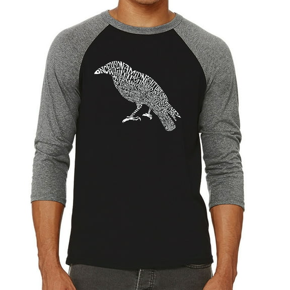LA Pop Art Men's Raglan Word Art T-Shirt - Edgar Allen Poe's The Raven