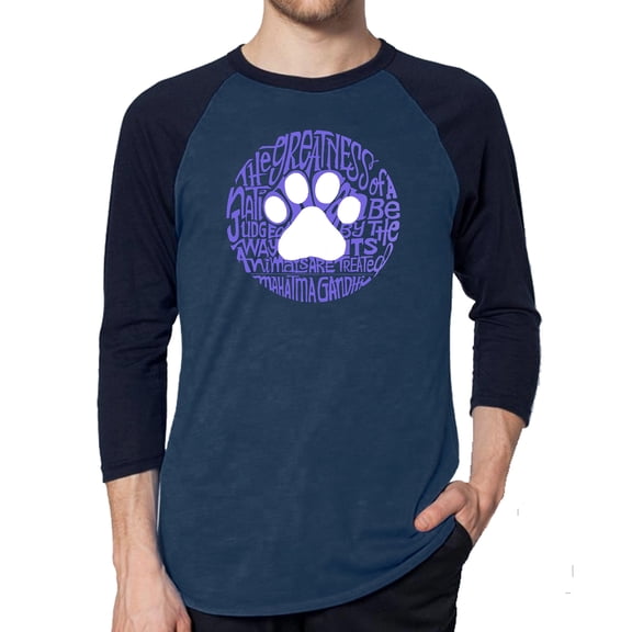 LA Pop Art Men's Raglan Word Art T-Shirt - Gandhi's Quote on Animal Treatment