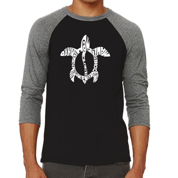 LA Pop Art Men's Raglan Word Art T-Shirt - Honu Turtle - Hawaiian Islands