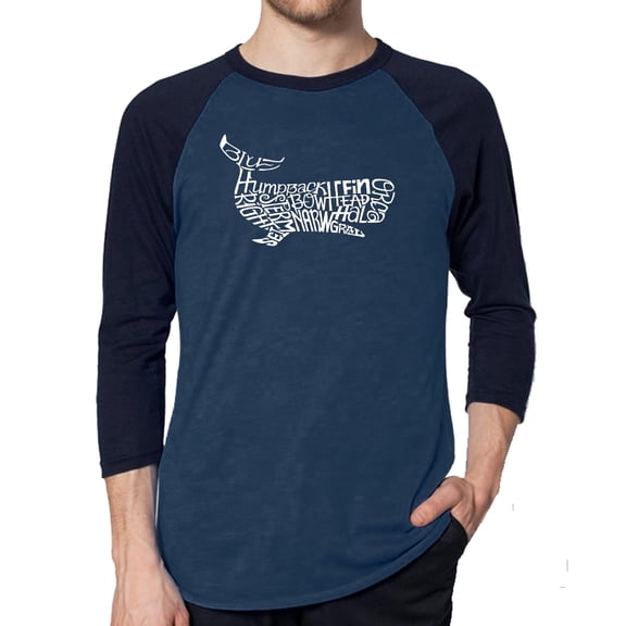 LA Pop Art Men's Raglan Word Art T-Shirt - Humpback Whale