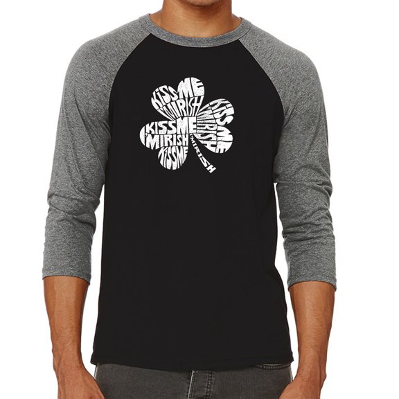 LA Pop Art Men's Raglan Word Art T-Shirt - KISS ME I'M IRISH
