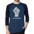 thumbnail image 1 of LA Pop Art Men's Raglan Word Art T-Shirt - Love Trumps Hate Fist, 1 of 2