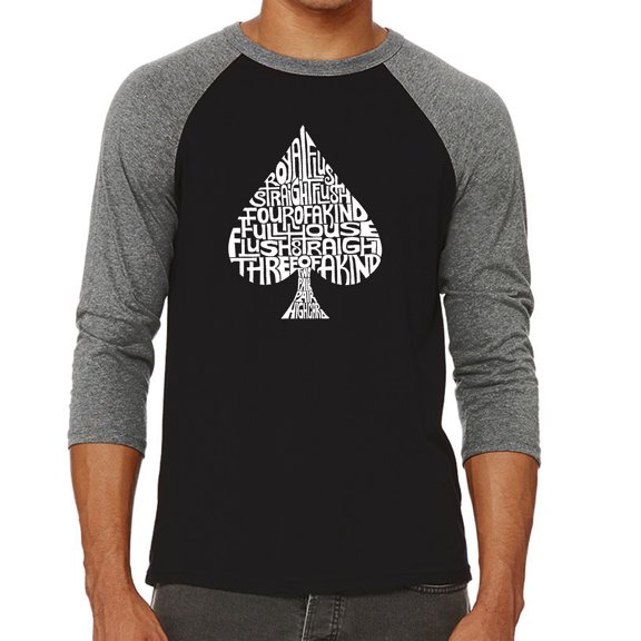 LA Pop Art Men's Raglan Word Art T-Shirt - ORDER OF WINNING POKER HANDS